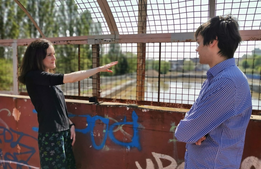 Theresa Villiers MP and Felix Byers look at Victoria Quarter development site