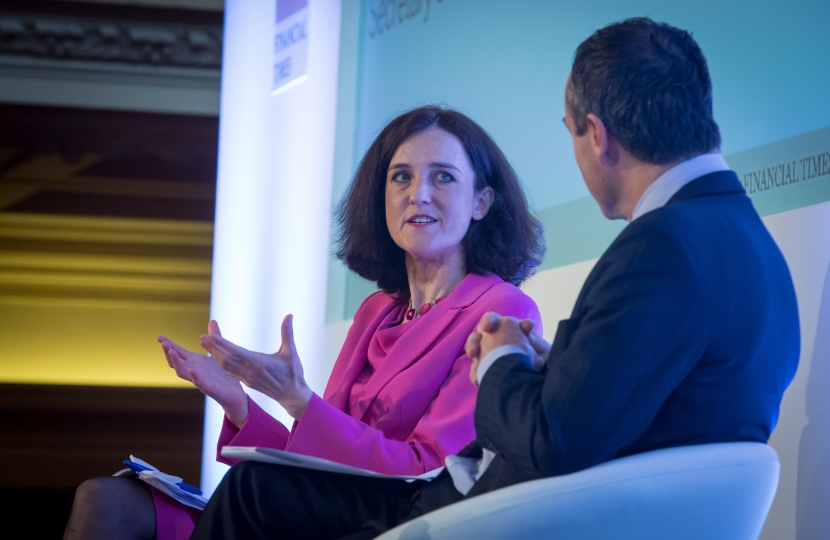 Theresa Villiers attending a 2016 FT conference on Brexit