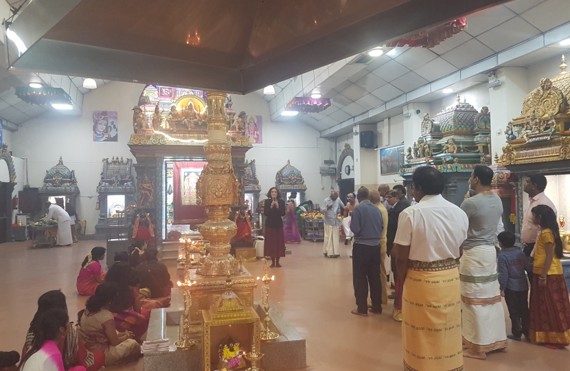 Theresa Villiers at a Pongal event in the Highgate Hill temple in 2017