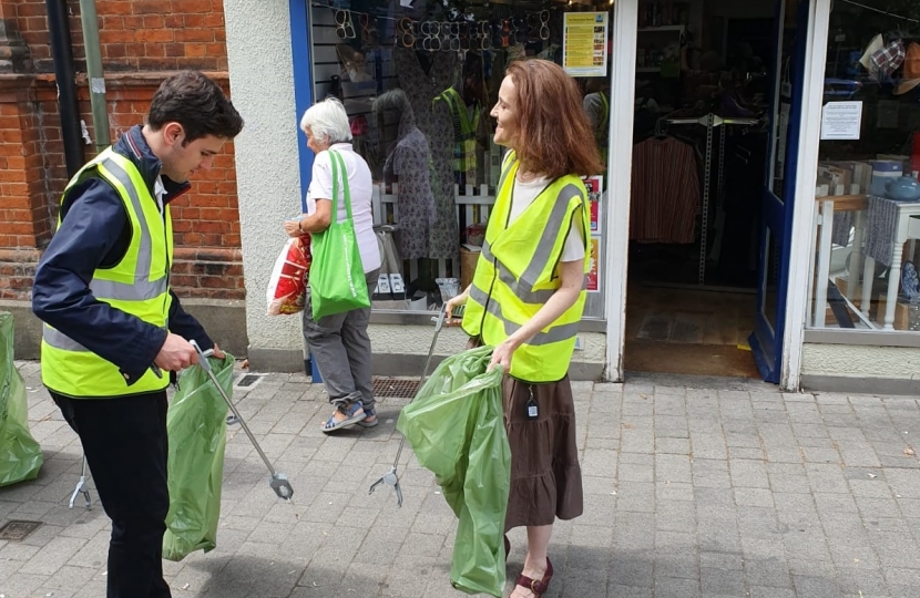 Theresa Villiers takes part in community litter-pick