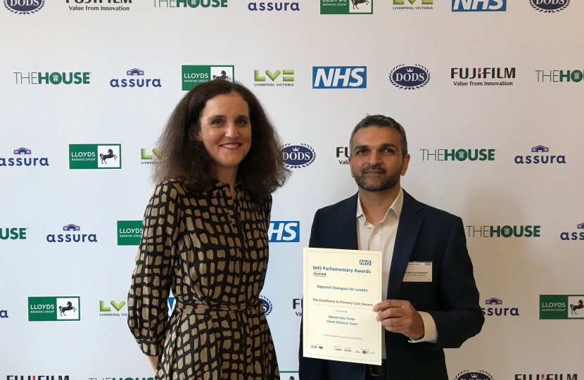 Theresa Villiers MP with Dr Murtaza Khanbai at NHS Parliamentary Awards