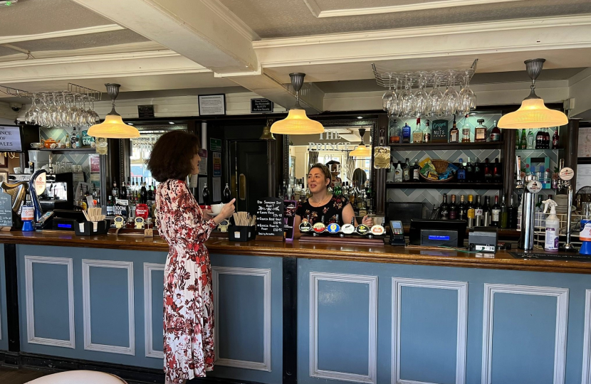 Theresa Villiers in the Prince of Wales pub in East Barnet