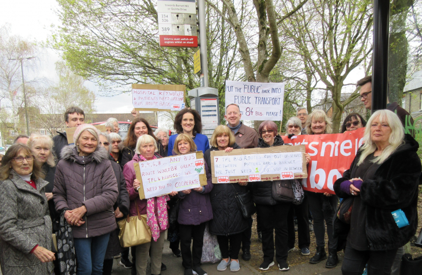 Theresa Villiers attends a protest to save the 84 bus