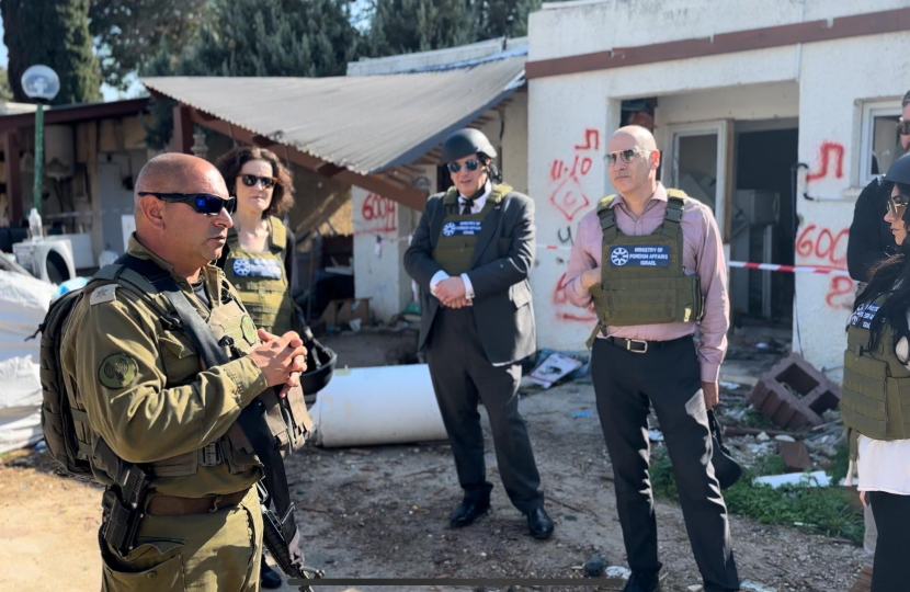 Theresa Villiers visits Kfar Aza which was attacked on 7th October