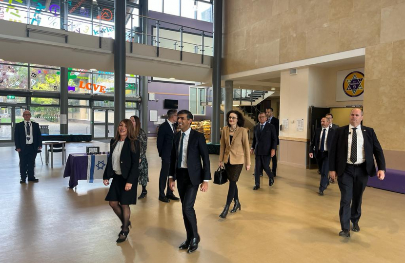 Rishi Sunak visits Jewish school in Barnet with local MP Theresa Villiers