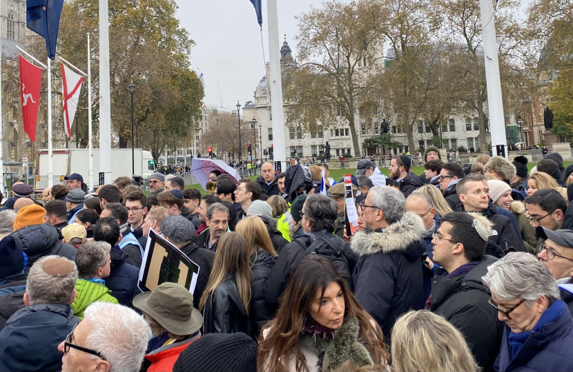 The march against antisemitism arrives outside Parliament