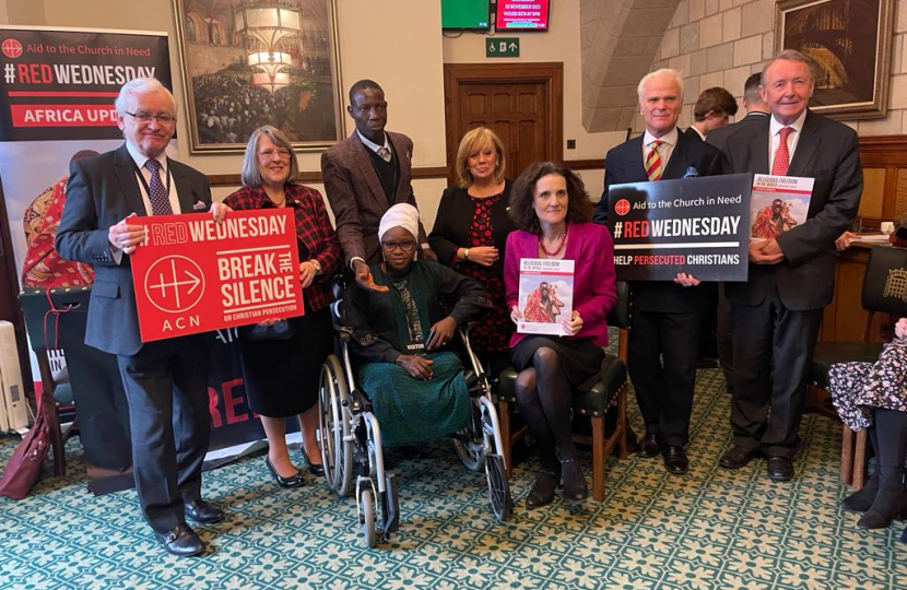 Theresa Villiers attends Red Wednesday event with victims of attack onSt Francis Xavier’s Church in Owu, Nigeria  