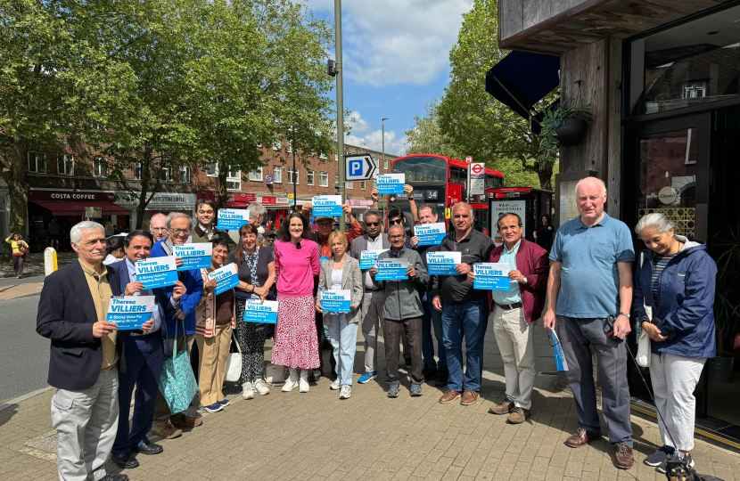 Theresa Villiers with her general election campaign team in Whetstone