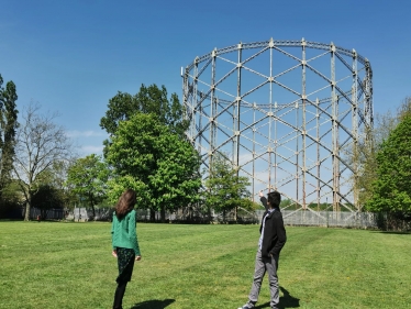 Theresa Villiers and Felix Byers in Victoria Recreation Ground in New Barnet