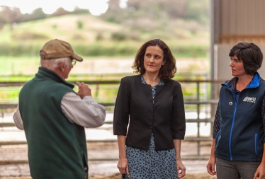 Theresa Villiers visiting a farm in Wales