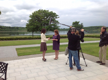 Theresa Villiers talks to the media at the G8 summit in Lough Erne