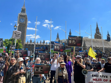 Theresa Villiers attends rally calling for a ban on live exports