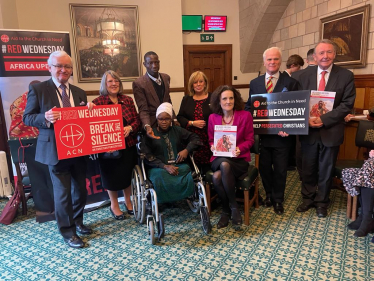 Theresa Villiers attends Red Wednesday event with victims of attack onSt Francis Xavier’s Church in Owu, Nigeria  